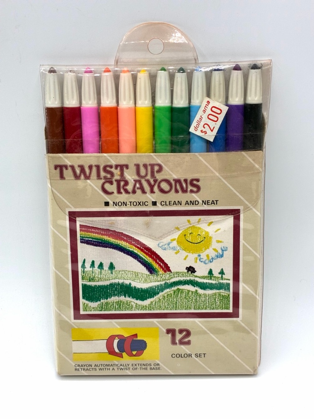 Vintage 1985 Twist Up Crayons 12 Color Set Retro Sealed Art Supplies